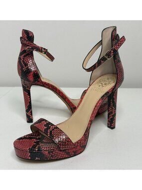 Vince Camuto Red Snakeskin Platform Heels Ankle Strap Sandals Size 8